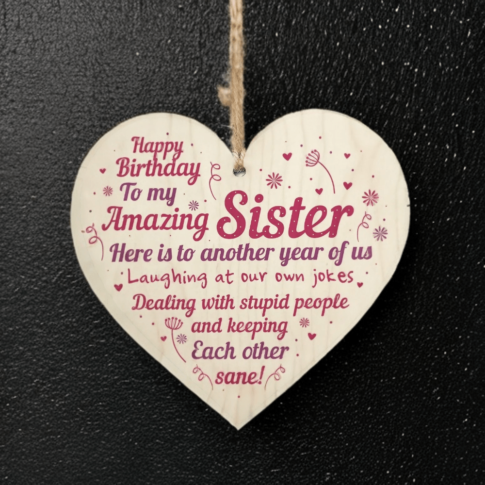 Wooden Heart Pendant for Sister, Birthday Gift From Family