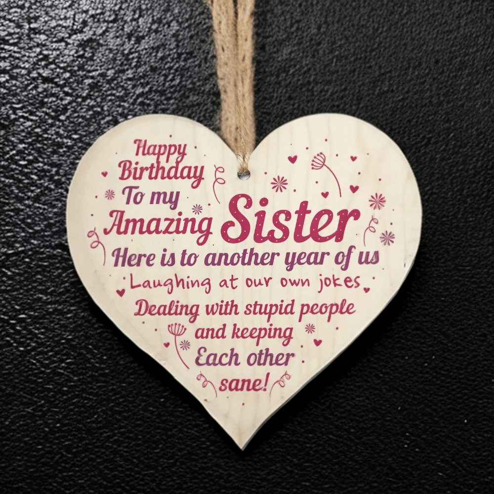 Wooden Heart Pendant for Sister, Birthday Gift From Family