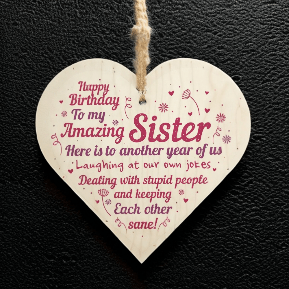 Wooden Heart Pendant for Sister, Birthday Gift From Family