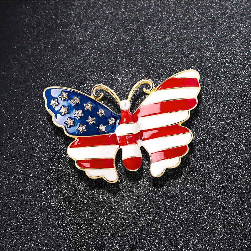 Enamel Butterfly Brooch American Flag Corsage Jewelry Clothing Pin