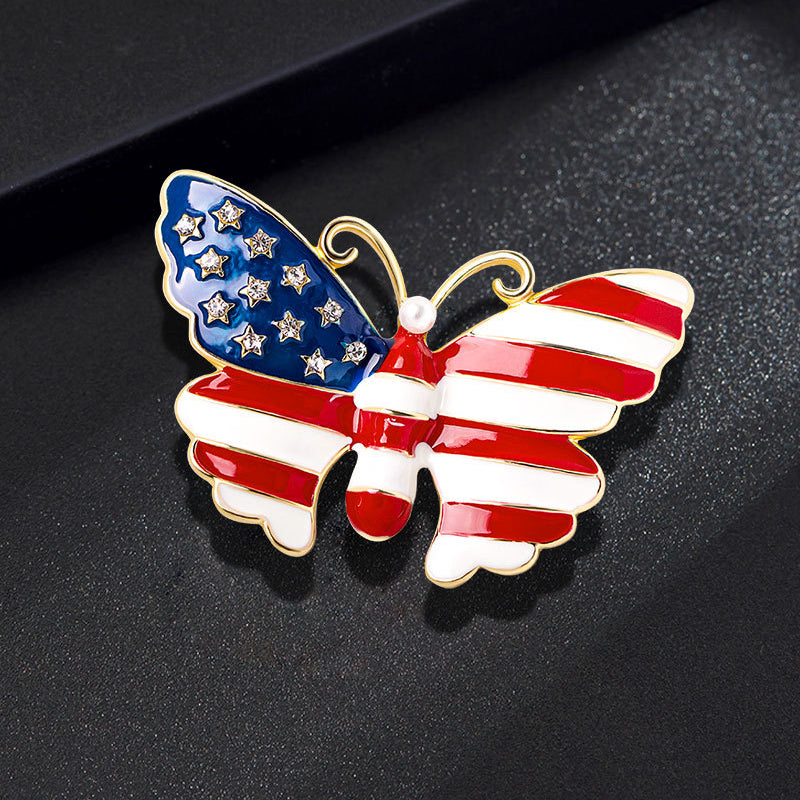 Enamel Butterfly Brooch American Flag Corsage Jewelry Clothing Pin