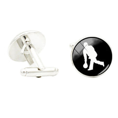 Love Bowling Glass Gem Cufflinks Rhodium Plated Sport Cuff Link