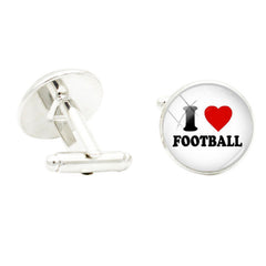 I Love Football Glass Cufflinks Rhodium Plated Alloy Base