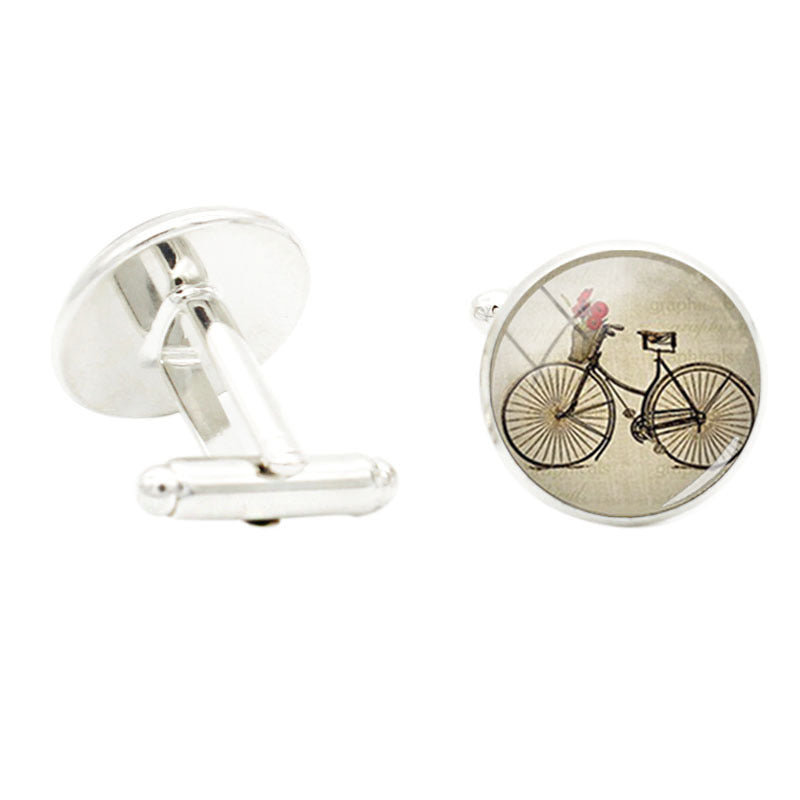 Love Ride Bicycle Bike Glass Gem Cufflinks Rhodium Plated Alloy