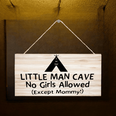 Little Man Cave Wooden Door Sign for Boys Room