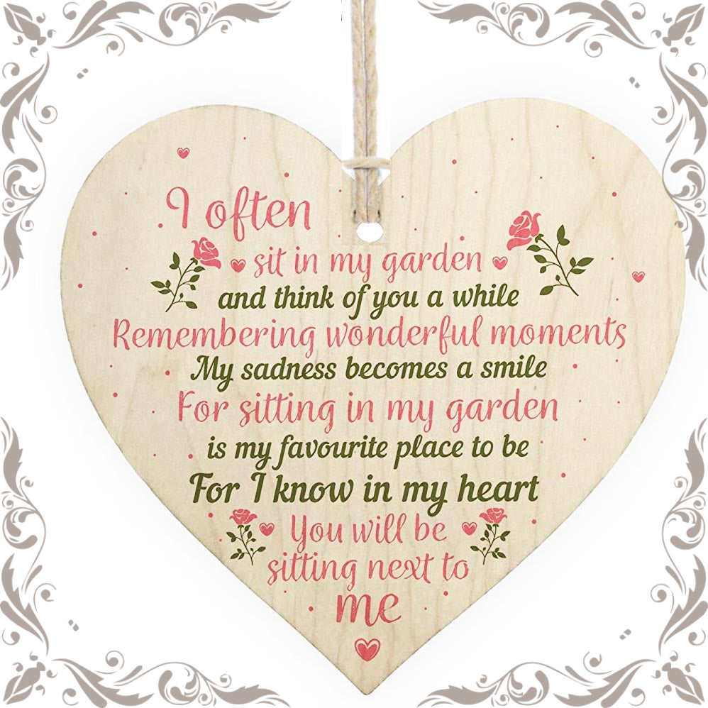 Wooden Heart Garden Plaque Remembrance Dad Mum Memorial Tree Decoration Gift