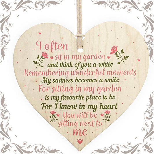 Wooden Heart Garden Plaque Remembrance Dad Mum Memorial Tree Decoration Gift