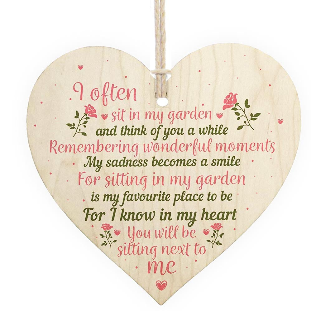 Wooden Heart Garden Plaque Remembrance Dad Mum Memorial Tree Decoration Gift