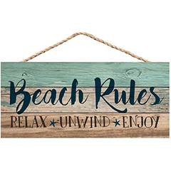 Beach Rules Relax Unwind Enjoy Weathered Plank Hanging Sign