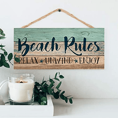 Beach Rules Relax Unwind Enjoy Weathered Plank Hanging Sign
