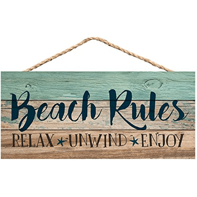 Beach Rules Relax Unwind Enjoy Weathered Plank Hanging Sign