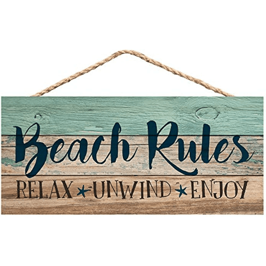 Beach Rules Relax Unwind Enjoy Weathered Plank Hanging Sign