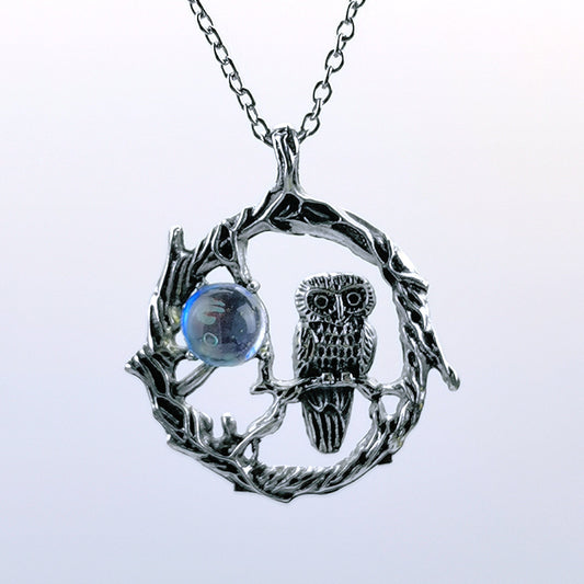 Moonstone Pendant Necklace Boho Owl Gothic Jewelry