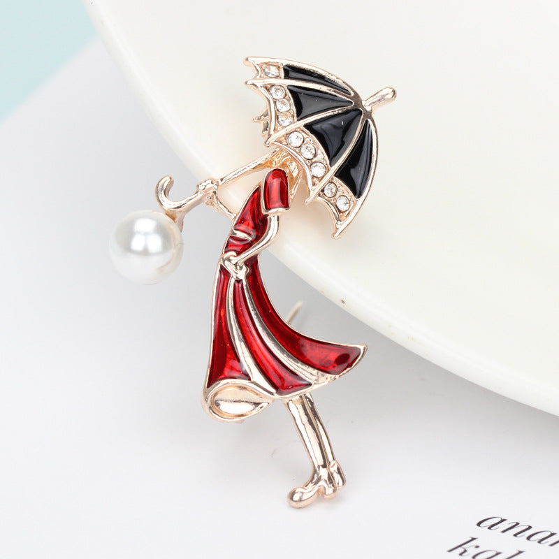 Cartoon Character Umbrella Oil Enamel Brooch Pin Men