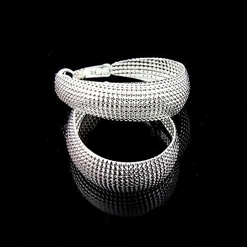 925 Silver Plated Mesh Hoop Earrings for Women