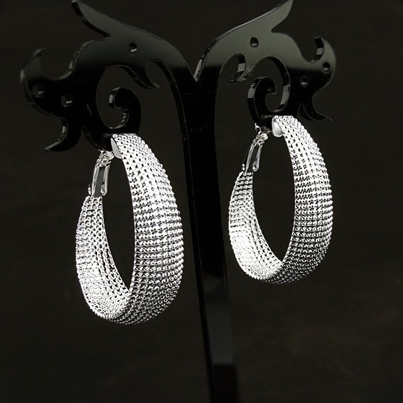 925 Silver Plated Mesh Hoop Earrings for Women
