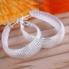 925 Silver Plated Mesh Hoop Earrings for Women