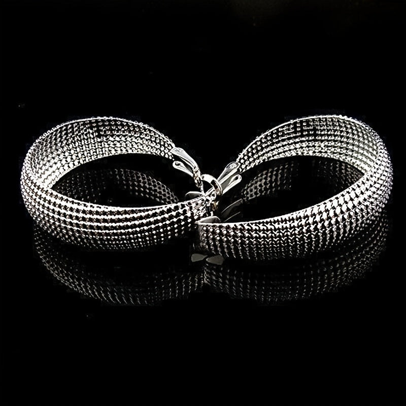 925 Silver Plated Mesh Hoop Earrings for Women