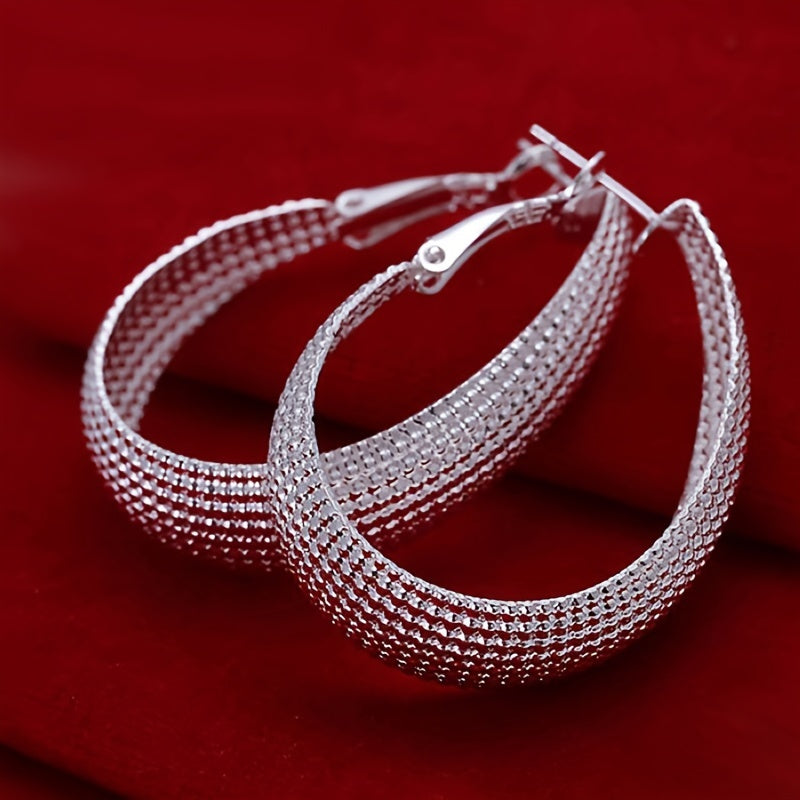 925 Silver Plated Mesh Hoop Earrings for Women