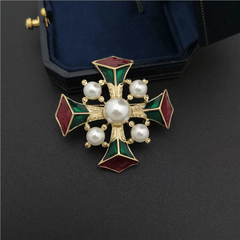 Vintage Baroque Enamel Pearl Brooch Retro Court Cross Brooch Pin