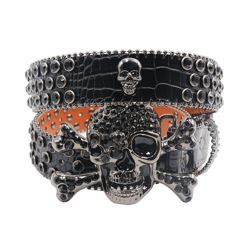 Men's Rhinestone Skull Buckle Western Belt