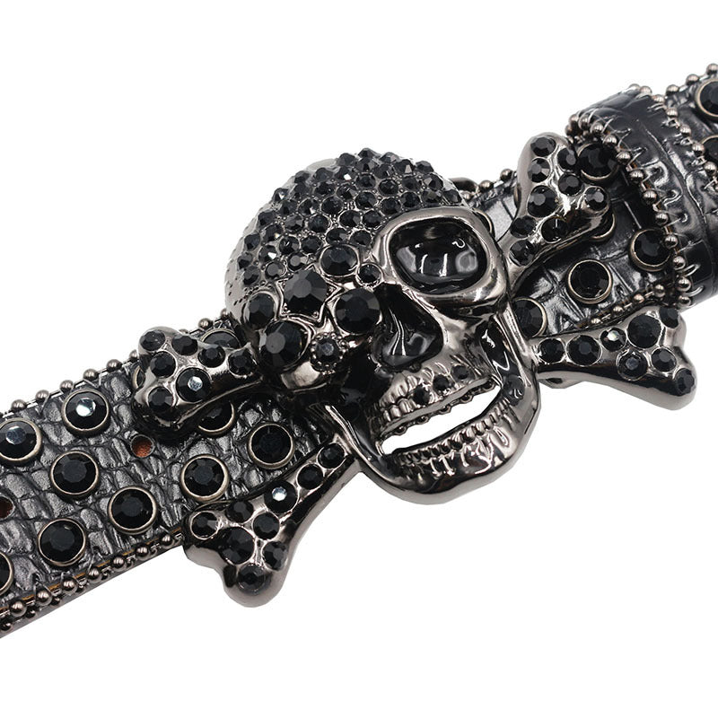 Men's Rhinestone Skull Buckle Western Belt