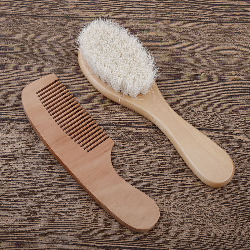 Infant Wooden Wool Brush Comb Newborn Bath Hair Brush Head Massager