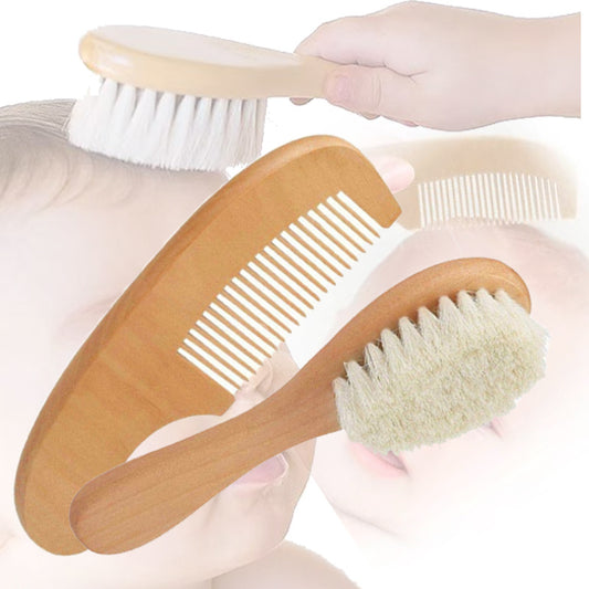 Infant Wooden Wool Brush Comb Newborn Bath Hair Brush Head Massager