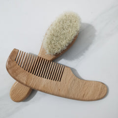 Infant Wooden Wool Brush Comb Newborn Bath Hair Brush Head Massager