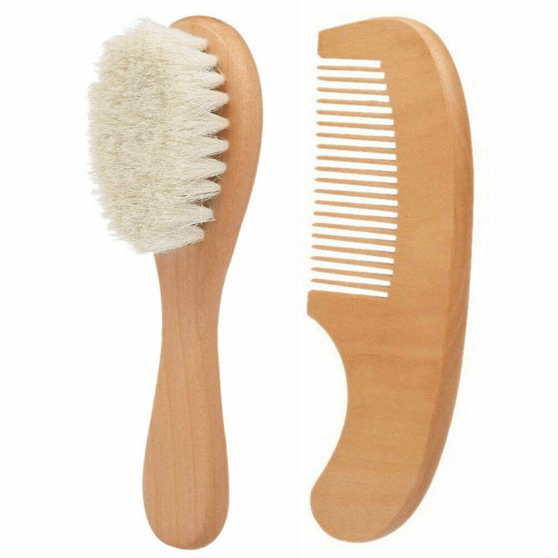 Infant Wooden Wool Brush Comb Newborn Bath Hair Brush Head Massager