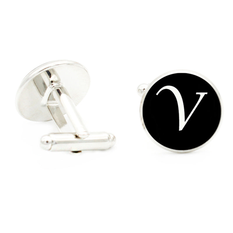 Metal Letter U Cufflinks 16MM Round Suit Shirt Cufflinks