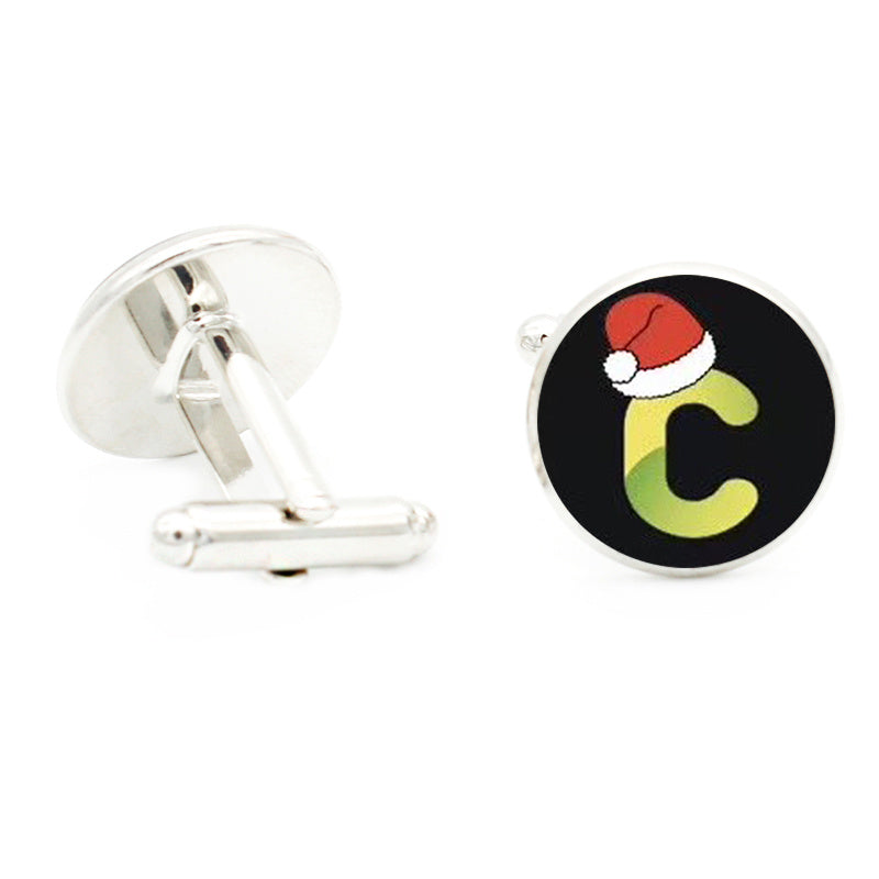 Men's J with Christmas Hat Cufflinks Suit Shirt Cuff Link