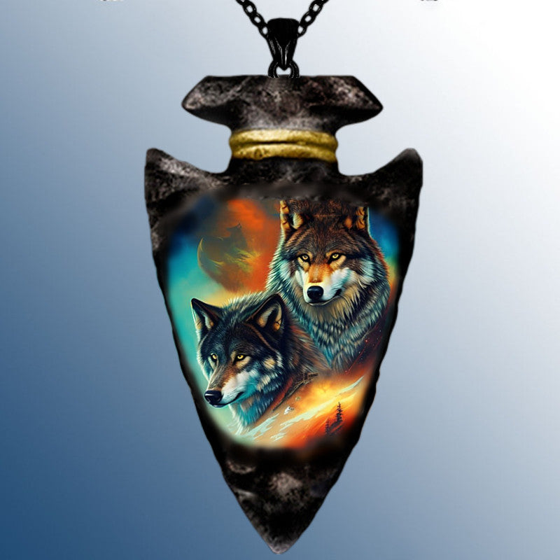 Boy's Wolf Necklace Hip hop Punk Style Geometric Triangle Pendant