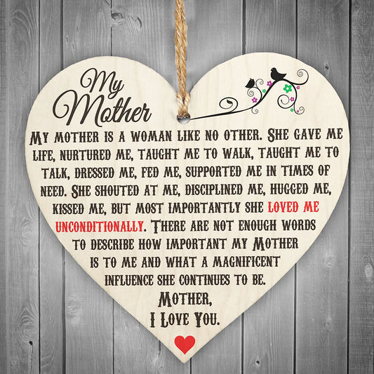 Mother Like No Other Wooden Heart Ornament Mum Love Party Decoration