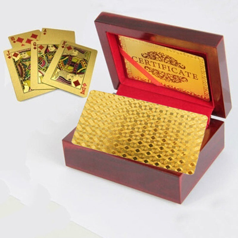 High End Golden Poker Playing Cards with Wood Box - Perfect Christmas Gift