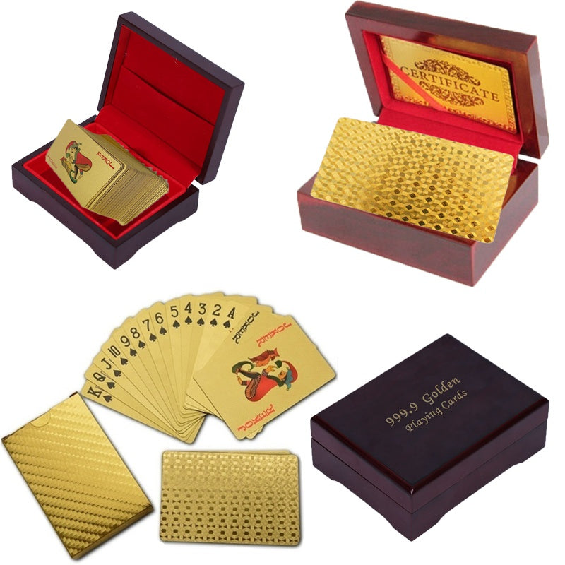 High End Golden Poker Playing Cards with Wood Box - Perfect Christmas Gift