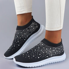 Women's Rhinestone Mesh Sneakers Soft Sole Slip On Casual Shoes
