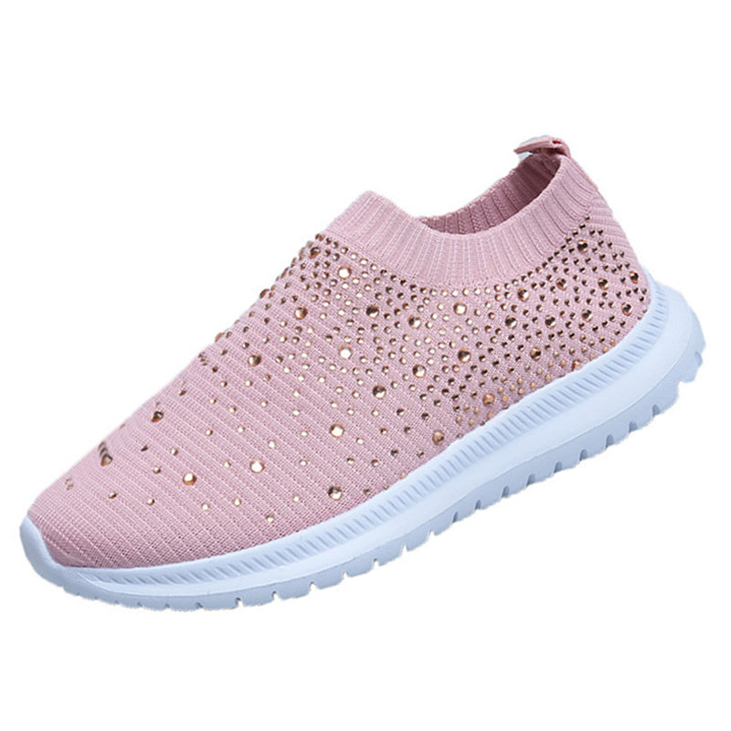 Women's Rhinestone Mesh Sneakers Soft Sole Slip On Casual Shoes
