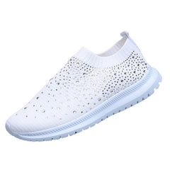 Women's Rhinestone Mesh Sneakers Soft Sole Slip On Casual Shoes