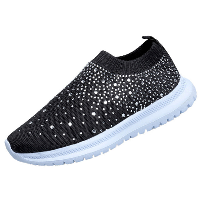 Women's Rhinestone Mesh Sneakers Soft Sole Slip On Casual Shoes