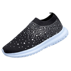 Women's Rhinestone Mesh Sneakers Soft Sole Slip On Casual Shoes