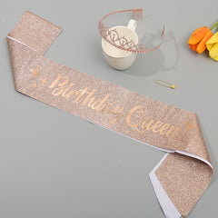 2pcs Golden Crown & Satin Sash Crystal Women Kids Birthday Deco