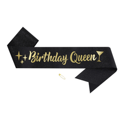 2pcs Golden Crown & Satin Sash Crystal Women Kids Birthday Deco