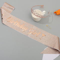 2pcs Golden Crown & Satin Sash Crystal Women Kids Birthday Deco