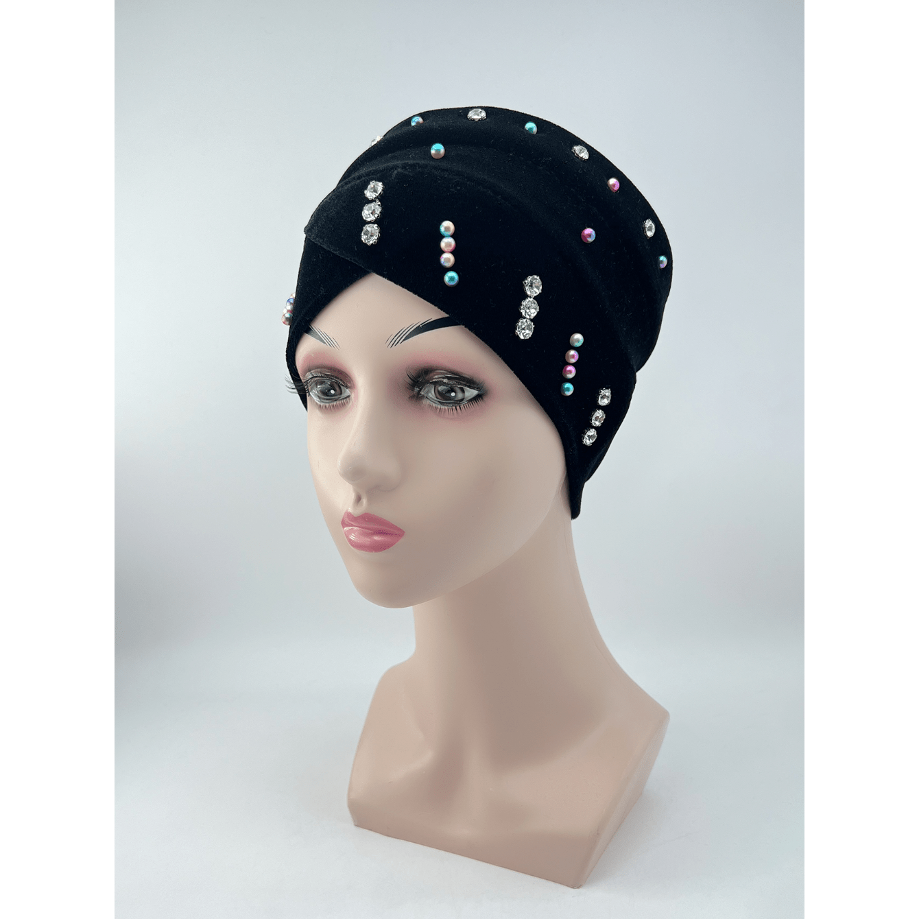 Velvet Turban Cap Rhinestone Elastic Head Wrap Bandana Women Chemo Hats