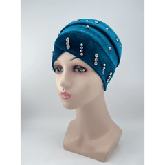 Velvet Turban Cap Rhinestone Elastic Head Wrap Bandana Women Chemo Hats