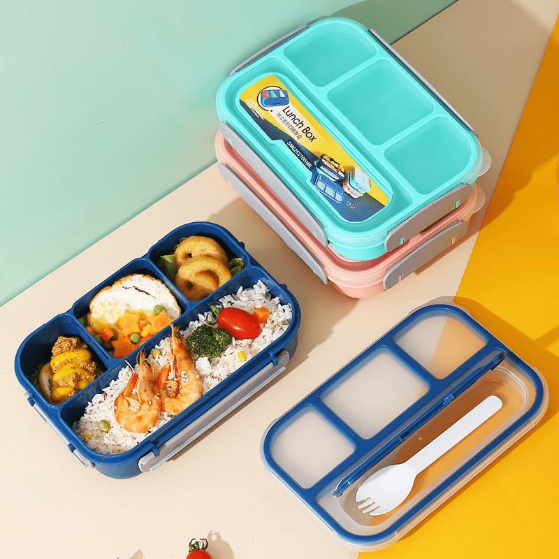 1300ml 4-Compartment Plastic Lunch Box Bento Box Microwaveable 3 Colors