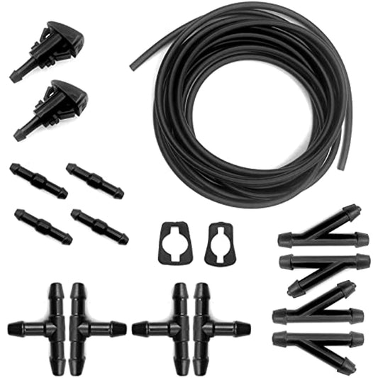 17pcs Windshield Washer Hose Kit 5M 196in 12 Hose Connectors 2 Fan Nozzles