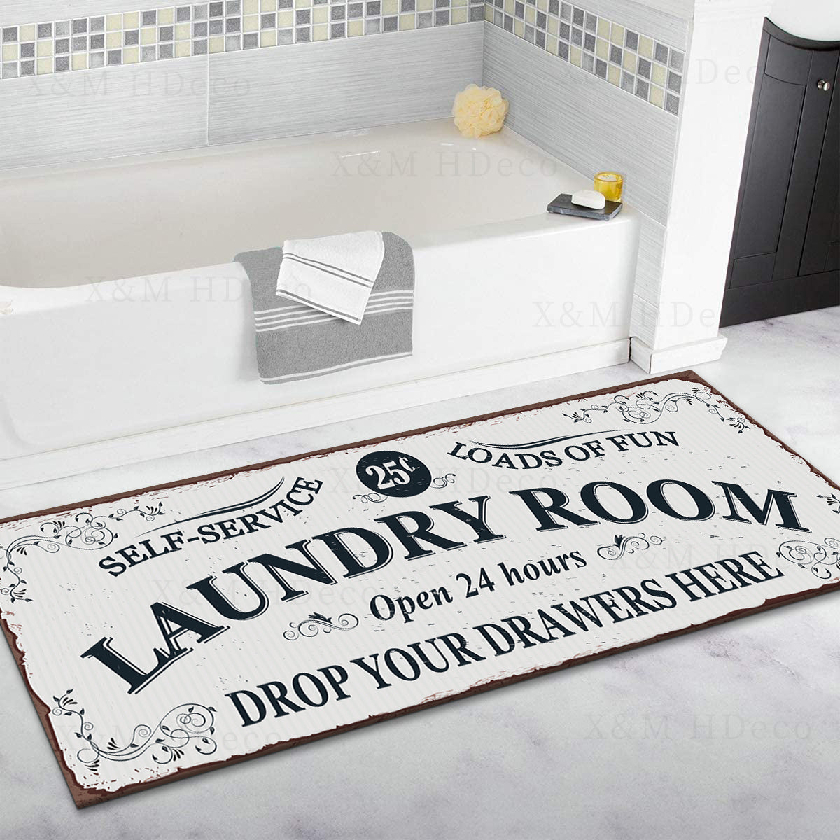 Waterproof Laundry Room Runner Rug Non Slip Machine Washable 24x71in