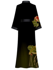  Satin Ombre Lotus Print Nightgown Robe